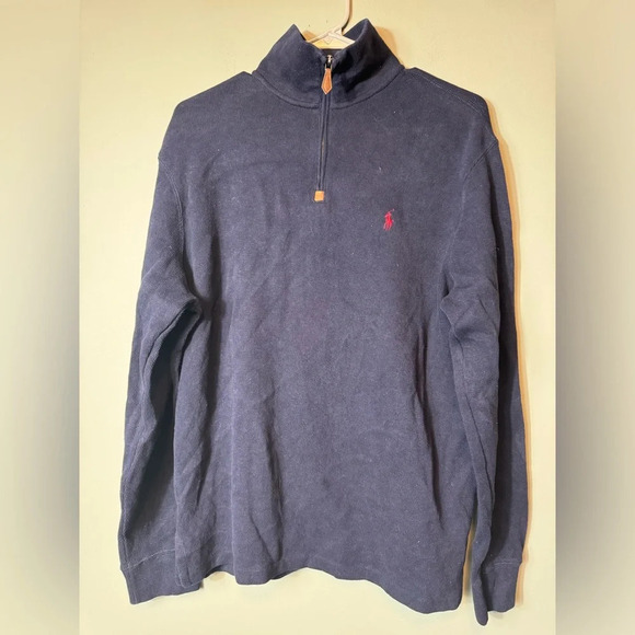 Polo Ralph Lauren MENS Navy Blue Quarter Zip Pull Over Shirt Medium - Picture 1 of 7